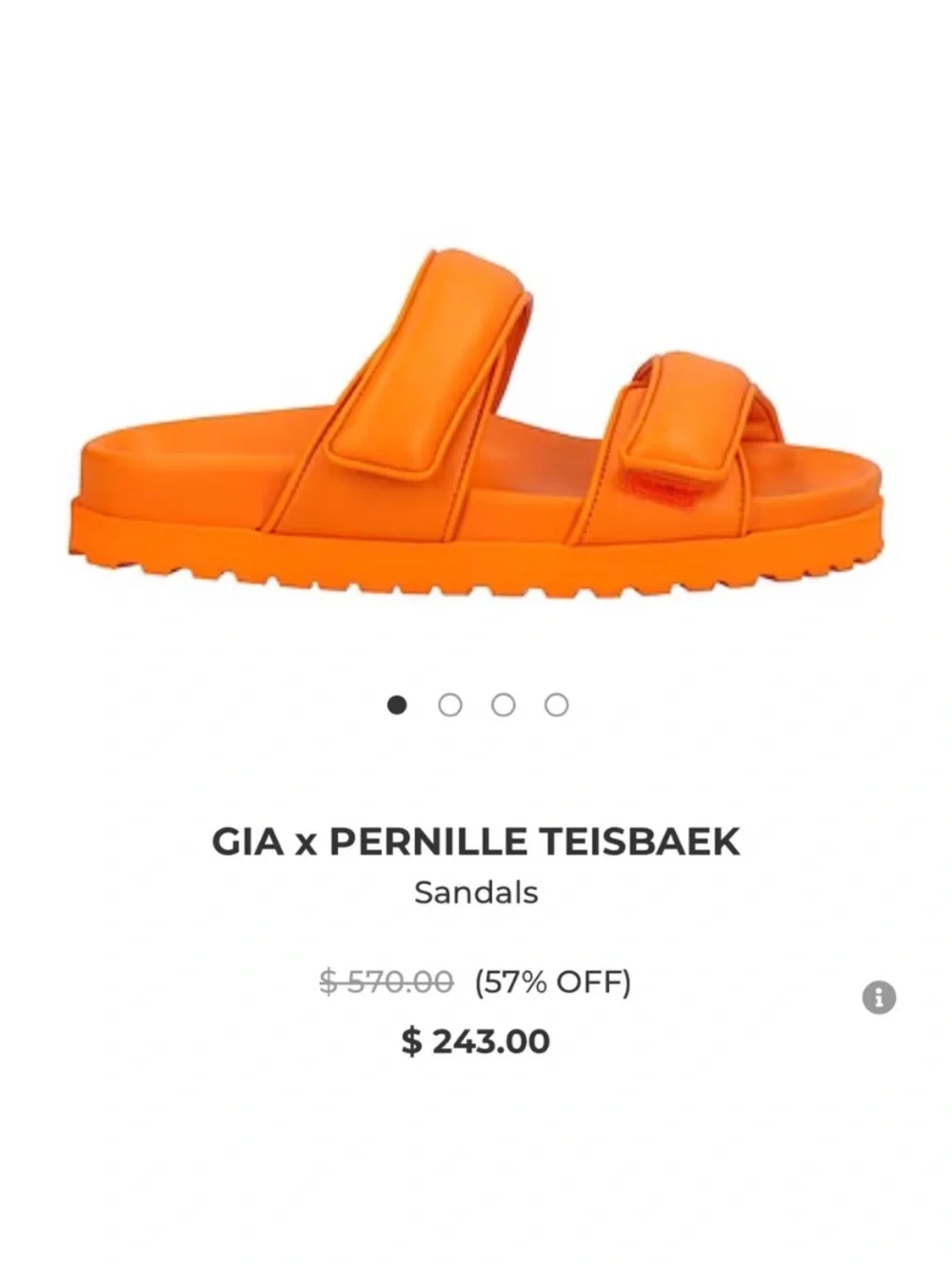 GIA x Pernille Teisbaek Orange Leather Velcro Strap Slide Sandals Womens 39 8.5
